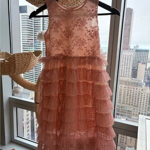 Source Unknown Pink Lace & Tiered Ruffle Party Dress